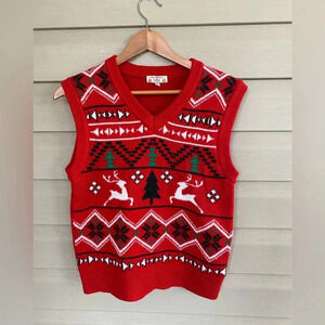 POOF! cute Christmas sweater vest fair isle deer festive holiday party sz L MINT